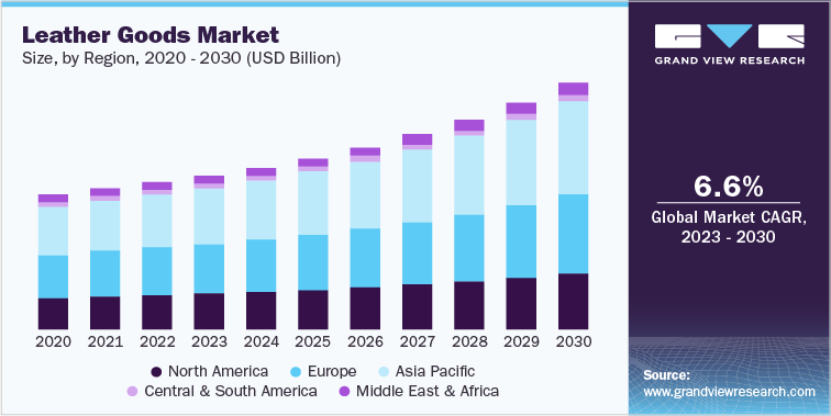 皮革制品市场规模:按地区划分(2020-2030 年)