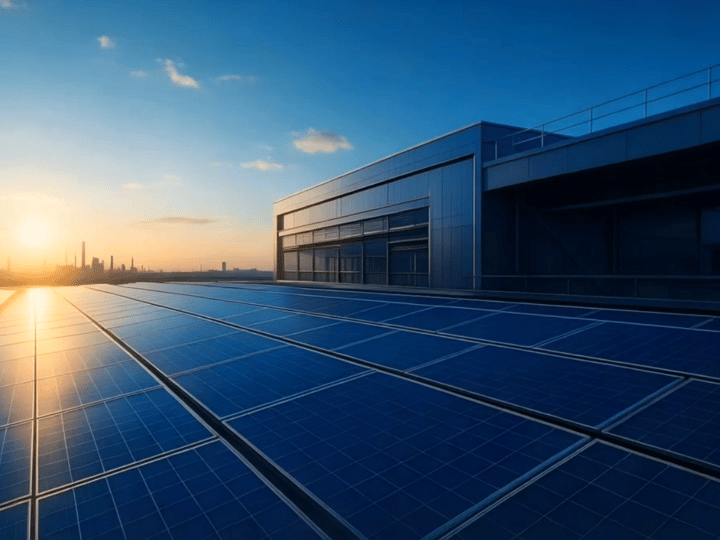 现代化厂房屋顶上的工商业光伏电站